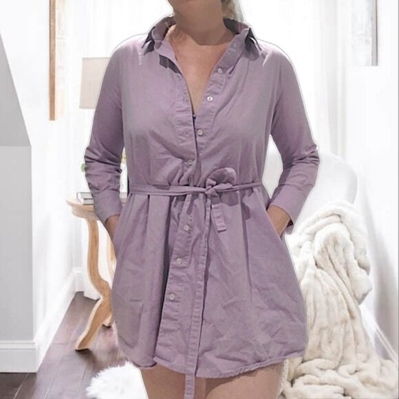 New American Apparel Belted Chamblay Lilac Shirt Dress - Picture 5 of 14